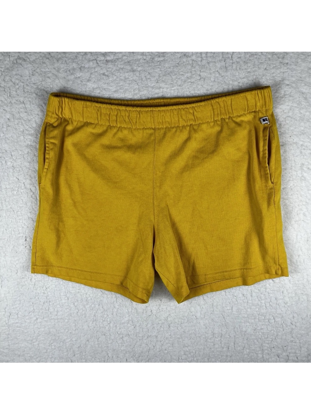 Vintage 80s 90s Russell Athletic Cotton Polyester XL Mens Yellow Sweat Shorts